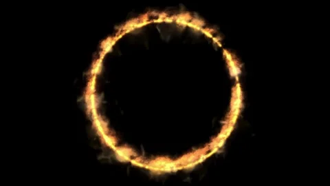 Fiery glowing ring of fire isolated on black background Video stock 336120421