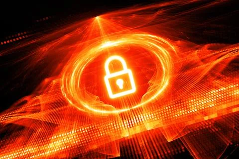 Fiery glowing vibrant quantum encryption abstract fractal illustration Stock Illustration