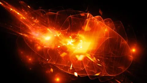 Fiery glowing wave in space with artificial elements and particles, Illustrazione stock