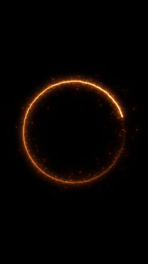 Fiery golden energy ring glowing orange circular spark trail, black center, and Stock Footage 340527708