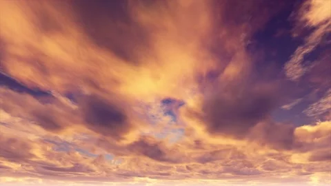 Fiery golden epic dramatic dusk sunset clouds timelapse seamless loop Stock Footage 154740186
