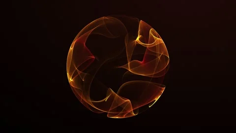 Fiery Golden Plasma Sphere with Flowing Flame Ribbons, Liquid Smoke Waves, .. Stock Footage 330538446