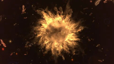 Fiery Golden Sun Explosion, Cosmic Energy Burst Motion Background Stock Footage 333307664