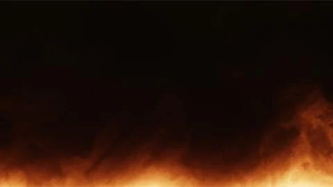 Fiery halloween background frame with burning flames on dark black backdrop. Stockfoto's