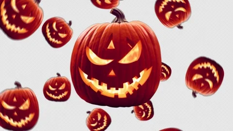 Fiery Halloween Pumpkins Spiral with Alpha and White Flash Scare Transition Stock Footage 341880257