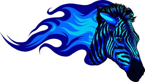Fiery head zebra colored blue vector illustration Stock Illustration