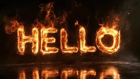 Fiery Hello, Clear Fire Text Against Black Background Stock Footage 285652274