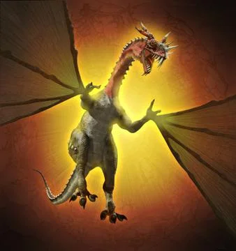 Fiery Horned Dragon Stock Illustration