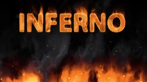 Fiery Inferno Text Animation with Ground Flames and Rising Smoke Stock Footage 342209465