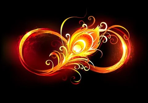 Fiery infinity symbol with peacock feather Stock Illustration