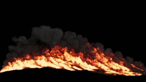 Fiery jets fly in a continuous stream horizontally from left to right against a Stock Footage 173583687