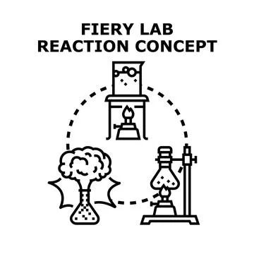 Fiery lab reactions generating scientific discoveries concept Stock Illustration