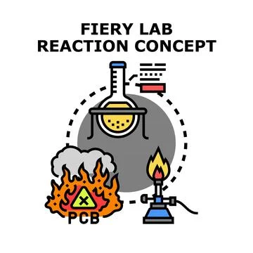 Fiery laboratory reaction with hazard warning concept Stock Illustration