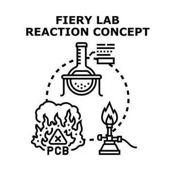 Fiery laboratory reaction with hazard warning concept Stock Illustration