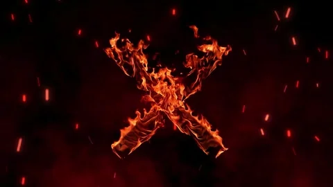Fiery letter x burning animation on dark red smoky background Stock Footage 327517136