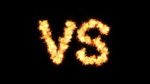 The fiery letters VS, burning on a black background, symbolize competition, b Stock Footage 327454383
