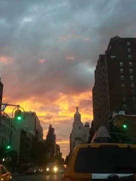 Fiery looking sky in Manhattan Stock Photos