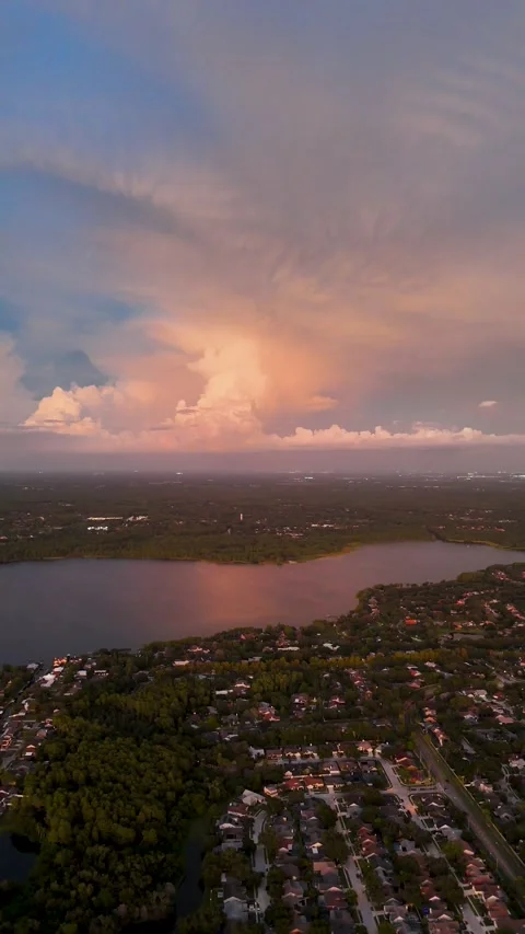 Fiery Miami Sunset Drone Video Over Biscayne Bay Stock Footage 316785950