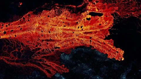 Fiery molten lava flow in slow motion, abstract texture close up. Stock-Footage 341070504