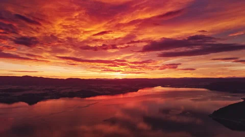 Fiery Morning Sky Reflections Over Trondheim Fjord Stock Footage 319940351