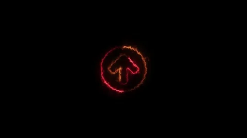 Fiery neon upper arrow icon animation with pulsating glow on black background Stock Footage 323613516