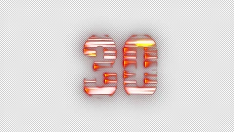 Fiery number 30 with glitch effect and alpha channel, number thirty Stock Footage 278025757