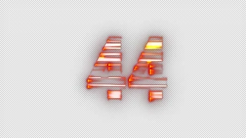 Fiery number 44 with glitch effect and alpha channel, number forty-four Stock Footage 278035886