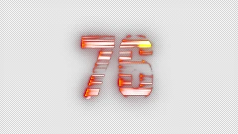 Fiery number 76 with glitch effect and alpha channel, number seventy six Video stock 278178570