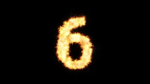 A fiery number six 6 burning on a black background, a flame countdown animati Stock Footage 327454149