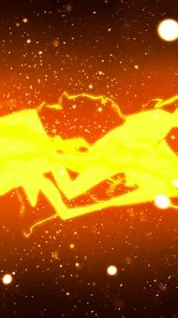 Fiery orange abstract scene with glowing molten shards and floating embers,.. Stock Illustration
