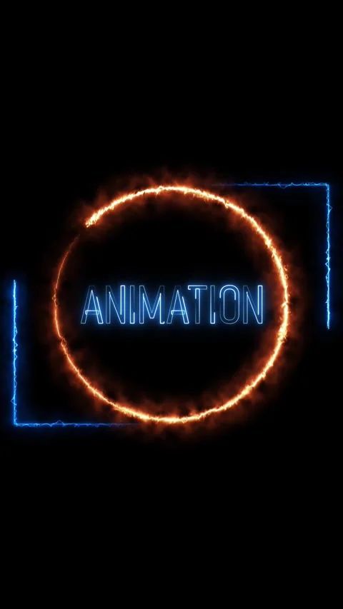 Fiery Orange and Blue Neon Circle and Square Frames with the Word ANIMATION.. 動画素材 337463236