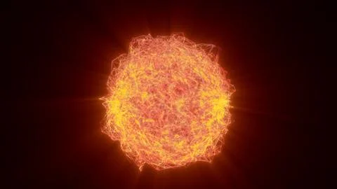 Fiery orange digital sphere emitting bright energy waves with glowing parti.. 스톡 사진