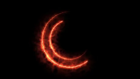 Fiery orange energy ring rotates in dark void slowly Stock Footage 327517021