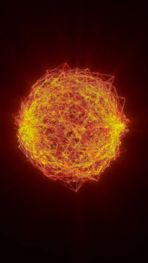 Fiery orange energy sphere formed by glowing particles, tangled filaments, .. Stock Footage 344319566