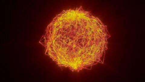 Fiery orange energy sphere formed by glowing particles, tangled filaments Stock Footage 345576084