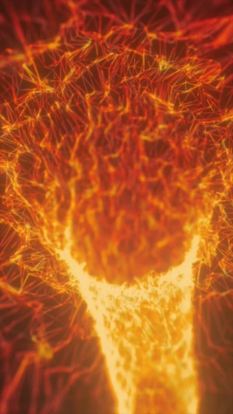 Fiery orange energy vortex formed by glowing polygonal lines and particles,.. Stock Footage 342050048