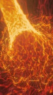 Fiery orange energy vortex formed by glowing polygonal lines and particles,.. Stock Photos