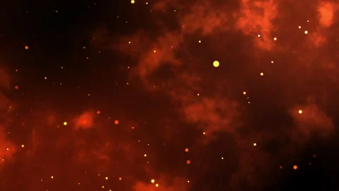 Fiery orange glowing flying ember particles on black background Stock Footage 339687767