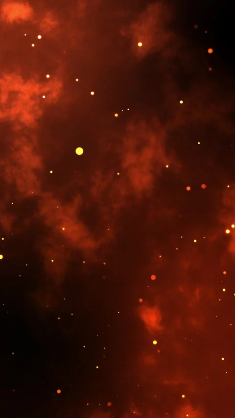 Fiery orange glowing flying ember particles on black vertical background Stock Footage 339687860