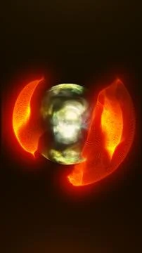 Fiery orange glowing wing shapes around a blurred core, creating a dramatic.. Illustrazione stock