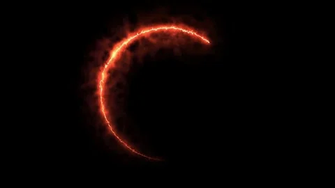 Fiery orange neon arc shape rotating on black background Stock Footage 327517060
