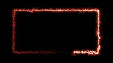 Fiery orange neon rectangle frame border on black background, glowing heat outli Stock Footage 341600507