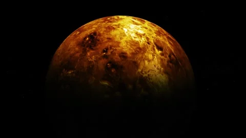 Fiery orange planet in dark space with glowing surface and shadowed edge Stock Footage 340382951