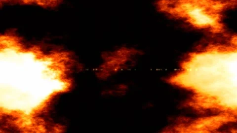 Fiery orange plasma bursts with digital glitch scanlines on black background Stock-Footage 344520725