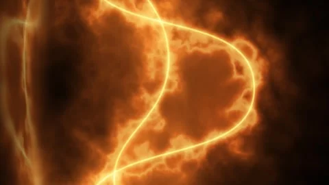 Fiery orange plasma cloud with a glowing infinity-shaped light trail Stock Footage 330594891