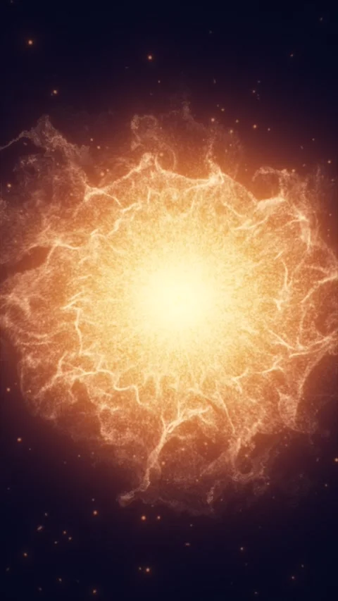 Fiery orange plasma explosion with glowing core and smoky particle cloud, a.. Stock Footage 329704667