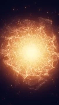Fiery orange plasma explosion with glowing core and smoky particle cloud, a.. Stock Illustration