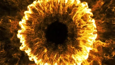 Fiery Orange Plasma Ring Explosion with Expanding Energy Wave and Glowing Portal Stock Footage 335893851