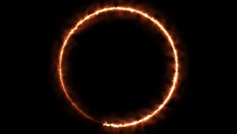Fiery Orange Ring of Energy on Black Background fire Stock Footage 317452647