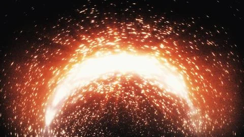 Fiery Orange Spark Blast Arc Energy Explosion Abstract Motion Background Stock Illustration